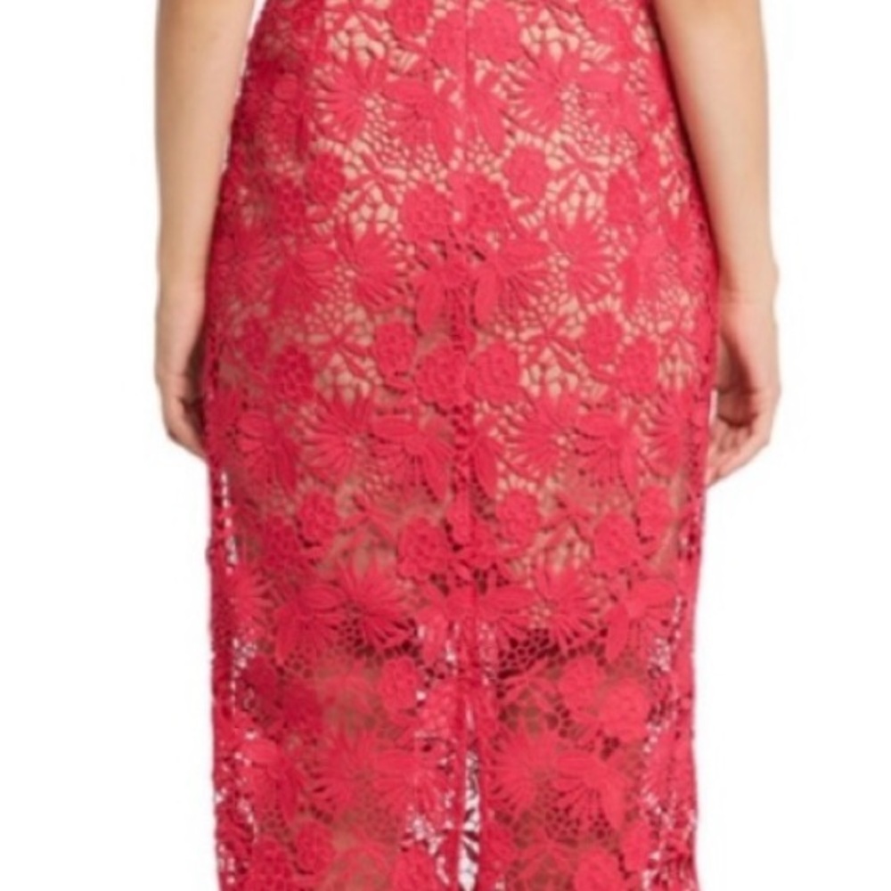 Bardot Strapless Red Floral Lace Dress - Picture 8 of 16